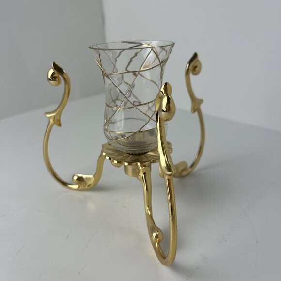 Partylite P7505 Gold Toned Versailles Hurricane Candle Holder Curves Votive - Picture 2 of 7